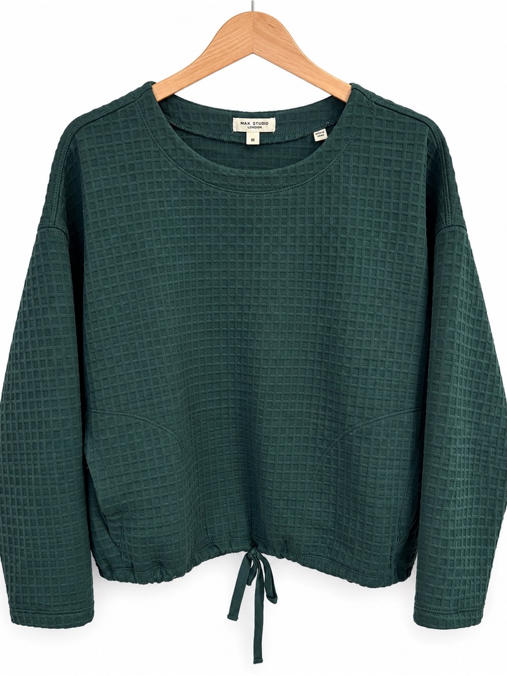 Max Studio London Forest Green Textured Drawstring Hem Top Medium